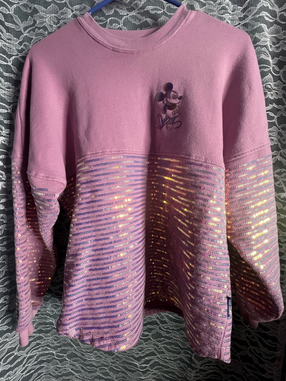 Disneyland Pink Sequin Pink Mickey Spirit Jersey Oversized Sweatshirt XS